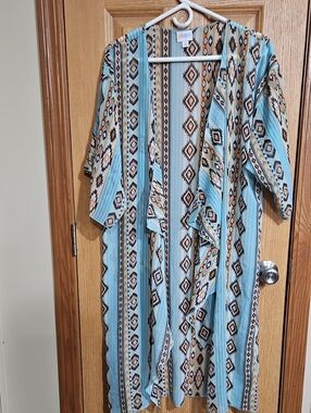 LuLaRoe Light Blue and Brown Aztec Top
